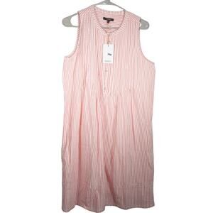New Quince Women’s Small Organic Cotton Gauze Swing Dress Bayside Coral Stripe
